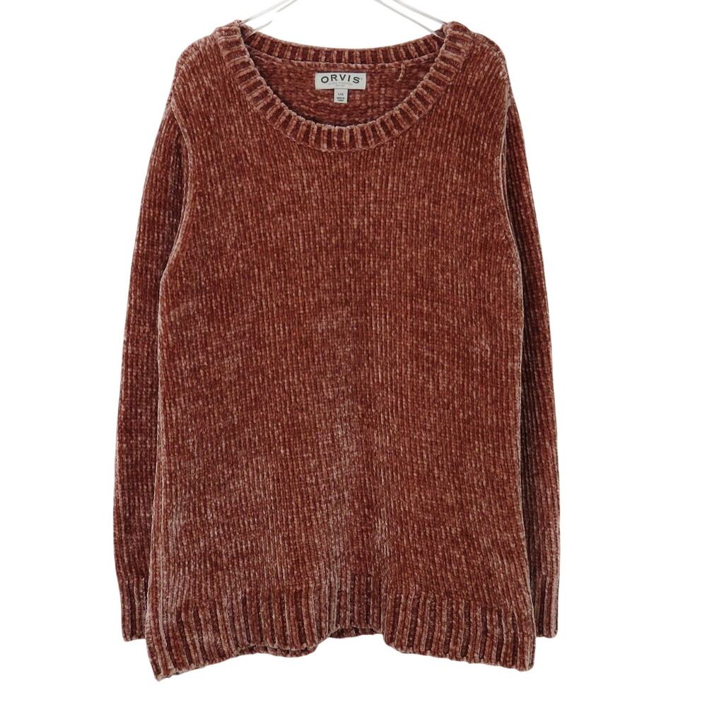 Orvis Dark Rose Pink Chenille Chunky Knit Sweater Large Pullover Casual Sweater